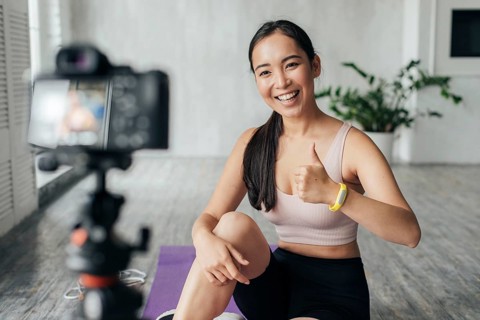Woman sportswear vlogging