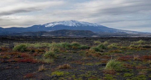 Landscape around snow-covered volcano Hekla