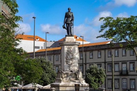 Monument to King Don Pedro V in the Praca da Batalha square in Porto