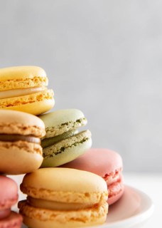 Close up pile sweet macarons