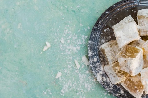 Turkish delight plate blue table