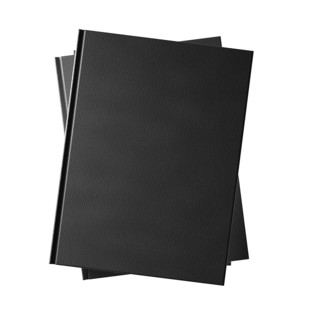 Blank mockup stack of 3 black books isolated on a white background