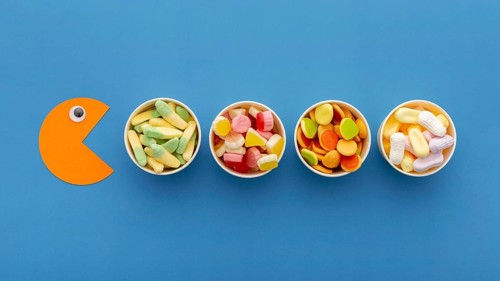 Top view variety sweets cups