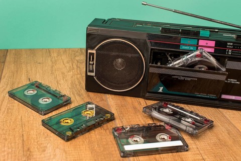 High view old fashioned cassette tapes