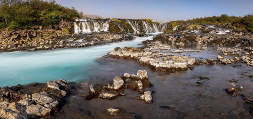 Bruarfoss waterfall in summer