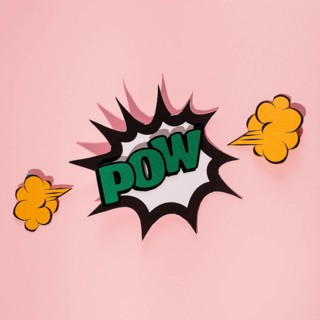 Explode speech bubble with green pow text against pink background
