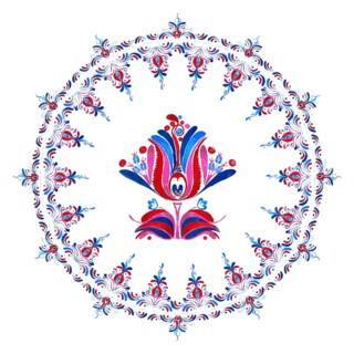 Watercolor Hungarian embroidery symbol over white background