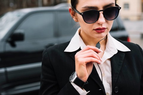 Close up security female working