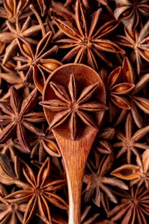 Top view star anise spice spoon