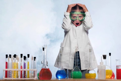 Worried girl science lab
