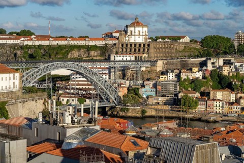 View from the Miradouro da Vitoria of the Mosteiro da Serra do Pilar monastery in gaia and the Ponte Dom Luis I bridge