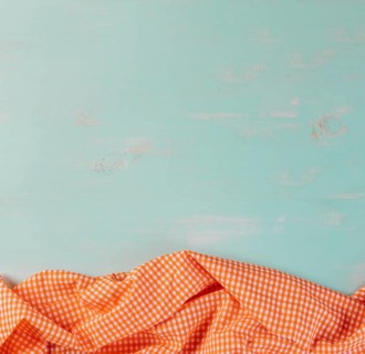 Checkered tablecloth blue background