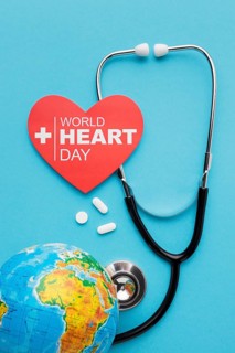 Top view world heart day concept with earth