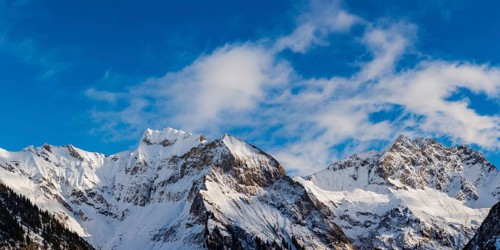 Mountain panorama in winter from Untere Lugenalpe