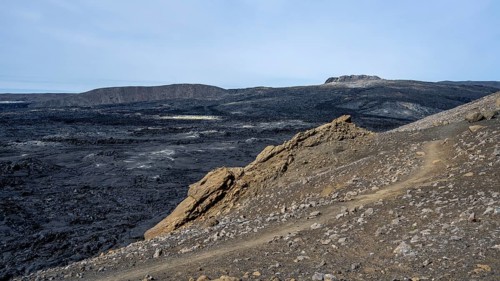 Fagradalsfjall volcano and cooled lava