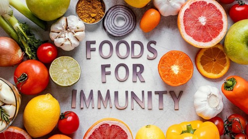 Flat lay healthy food immunity boosting composition