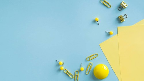 Yellow office supplies desk