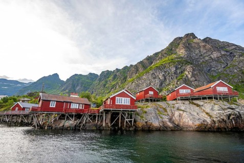 Traditional red rorbuer wooden cabins