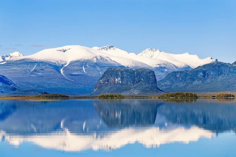 Scenic view at mountain lake in Sarek national park in autumn