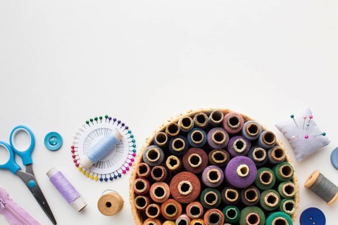 Basket with sewing threads needlework accessories