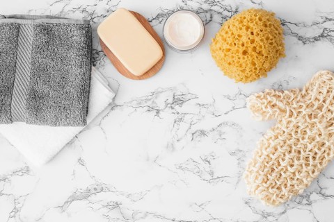 Towels soap moisturizing cream sponge scrub glove marble