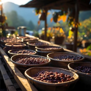 Coffee beans fresh and roasted Coffee beans on a plantation
