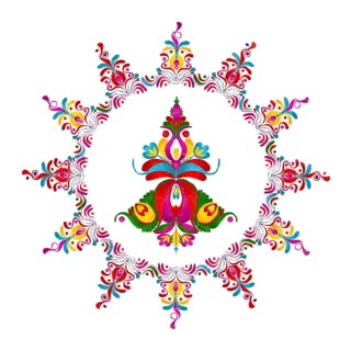 Watercolor Hungarian embroidery symbol over white background