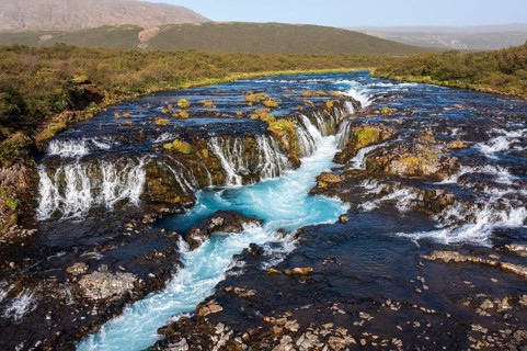 Bruarfoss waterfall in summer