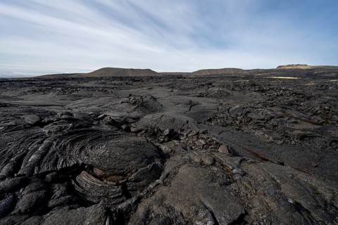 Fagradalsfjall volcano and cooled lava