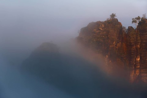 Autumn fog at sunrise