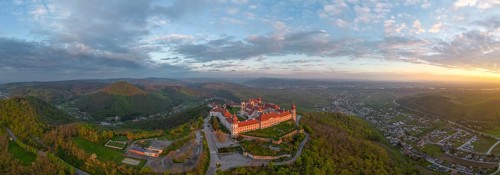 Aerial view of Goettweig Abbey at sunrise