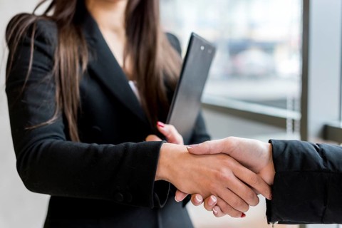 Brunette businesswoman making negotiation