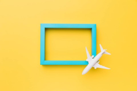 Composition small airplane blue frame