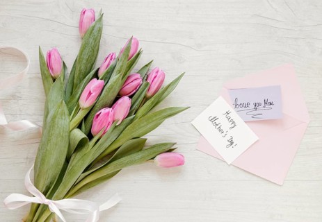 Top view tulips greeting card