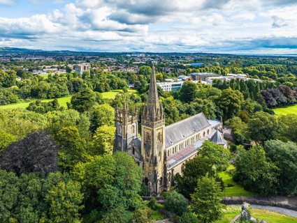 Llandaff Cathedral from a drone