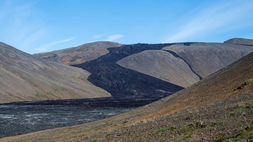 Fagradalsfjall volcano and cooled lava