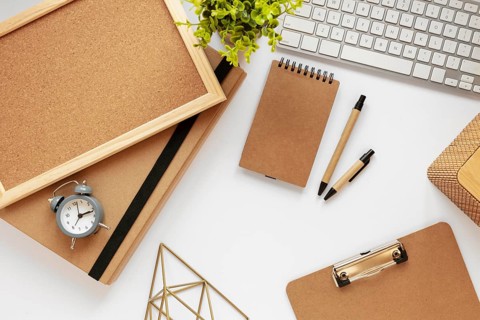 Top view assortment natural material stationery