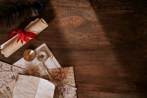 Vintage desk concept with copyspace right