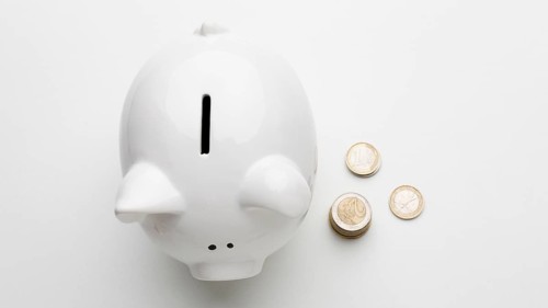 Concept economy with piggy bank flat lay