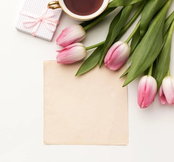 Tulips with gift greeting card