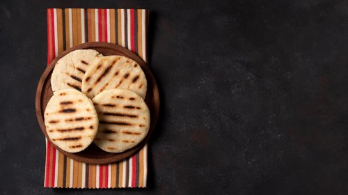 Arepas plate with copy space