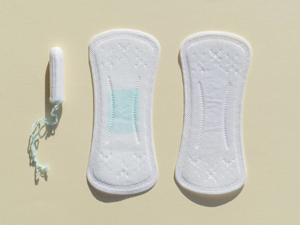 Top view various sanitary napkins tampon