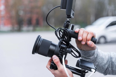 Close up journalism camera