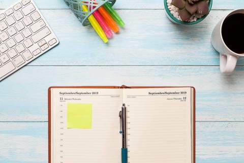 Flat lay journal desk