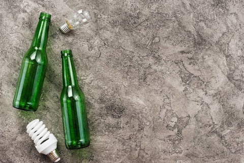 Green empty bottles used lightbulbs
