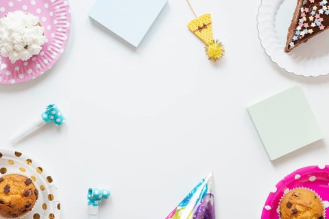 Birthday items white background with copy space