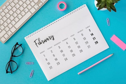 Flat lay planner february calendar
