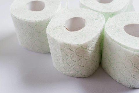 Rolled up toilet paper isolated white background