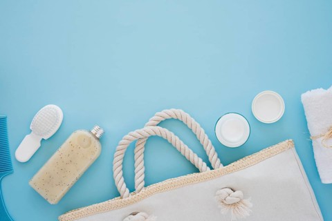 Skin care tools blue background