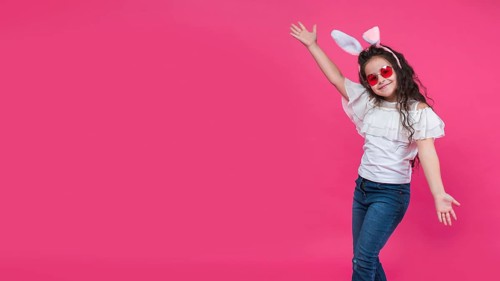 Happy girl bunny ears smiling